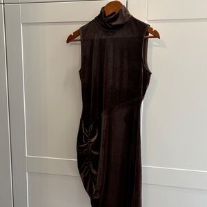 NWT the drop Sleeveless Turtleneck Velvet Dress in Dark Brown